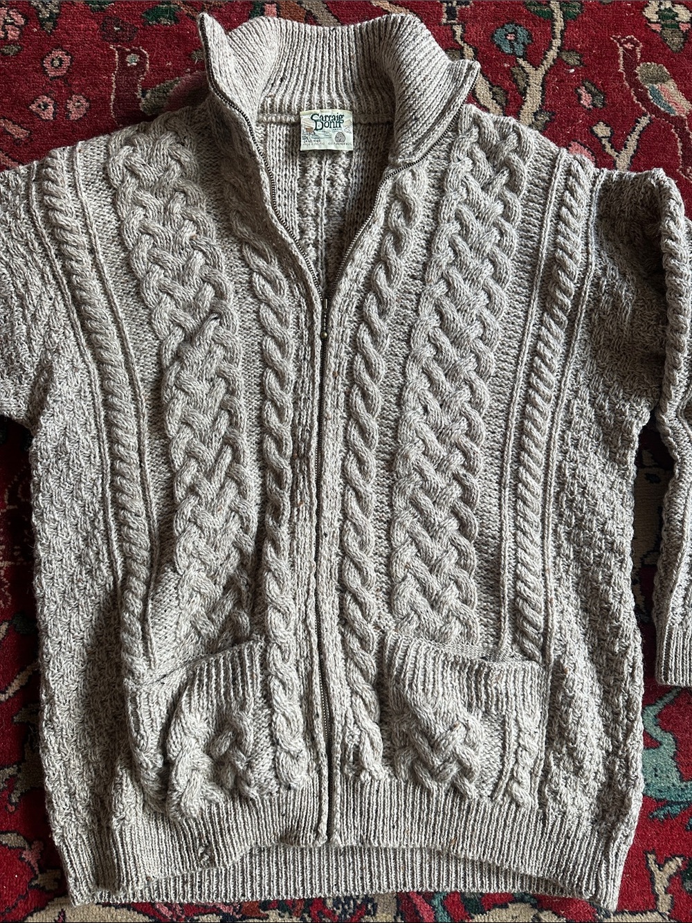 Vintage Carraig Donn Irish Wool Heavy Fisherman’s Zip Up Sweater
